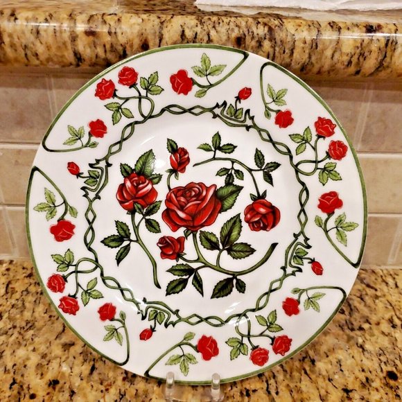 L@@K Beautiful Red Rose Salad Bread Dessert Plates ~ Home Expressions ~ Set of 4 - Picture 4 of 7